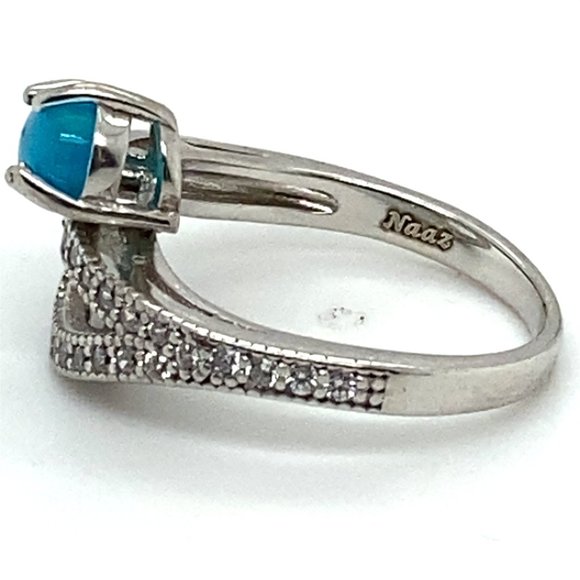 Blue Opal 1.39ct Platinum Finish Solid 925 Sterling Silver Ring - Picture 7 of 7